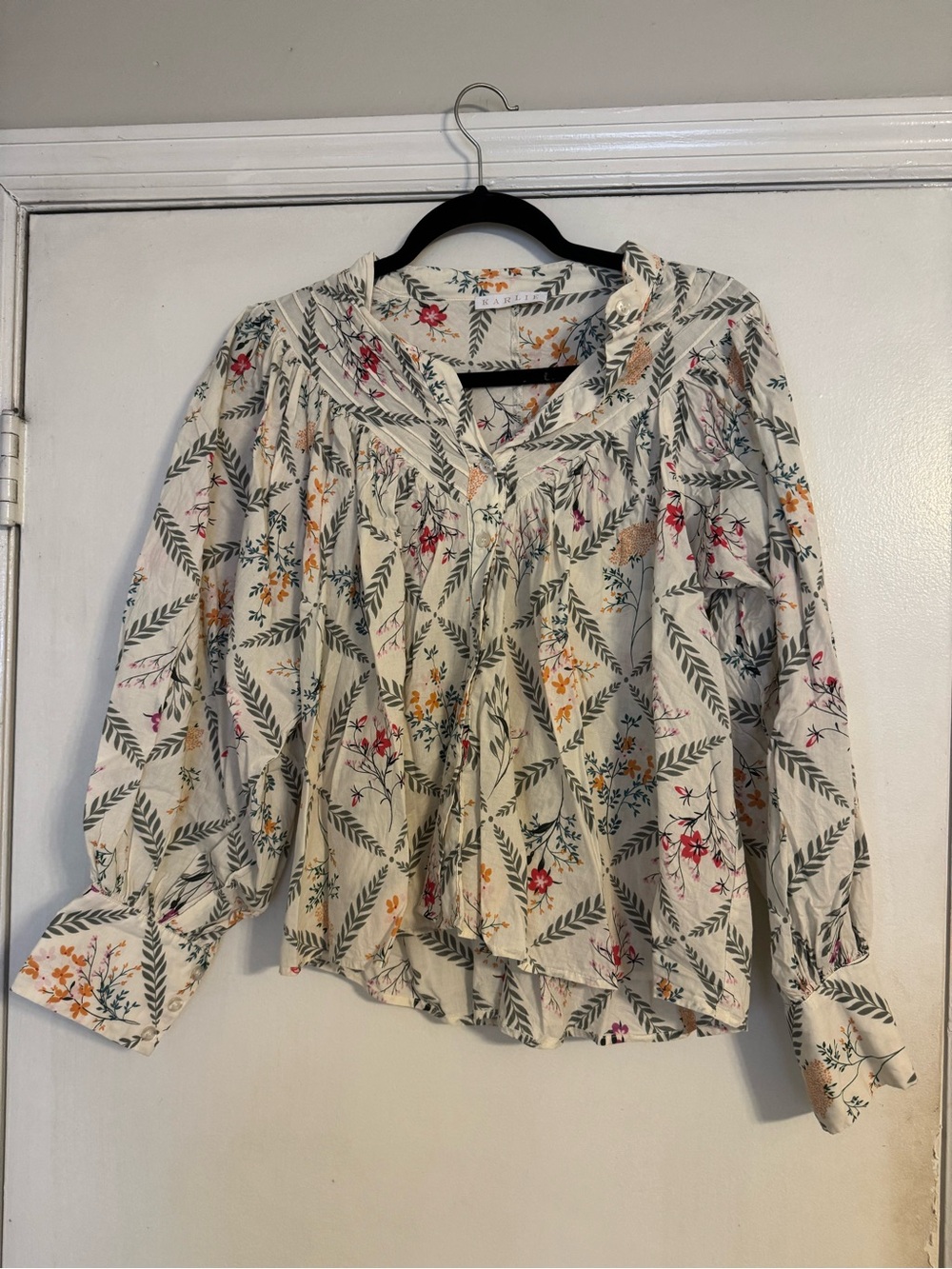 Karlie Cream Floral & Leaf Print Peasant Blouse